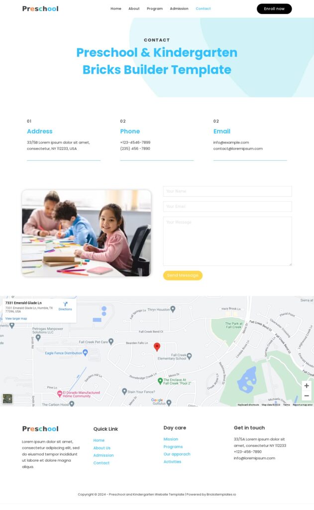 Contact Preschool and Kindergarten Website Template Contact Preschool and Kindergarten Website Template
